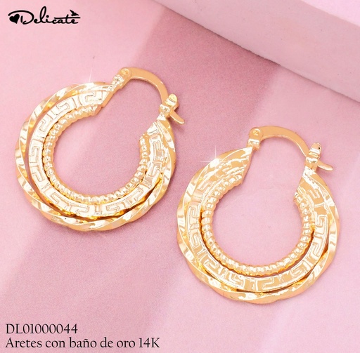 [DL01000044] ARGOLLAS BAÑO DE ORO 14K.DISEÑO TEXTURIZADO LHG94A (DEL1)