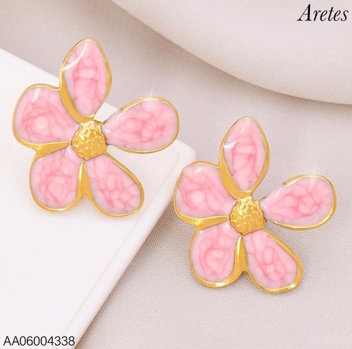 [AA06004338] ARETES ESMALTADOS FLOR ROSADA 5 PETALOS WH260635