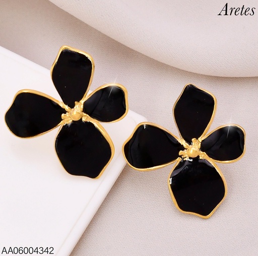 [AA06004342] ARETES ESMALTADOS FLOR NEGRA 4 PETALOS WH260639