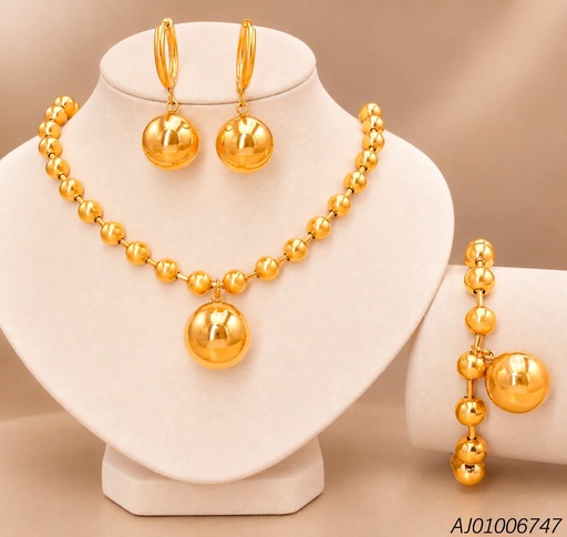[AJ01006747] SET PELOTAS DORADAS C/ARETES-CAD-PULSERA WH260518