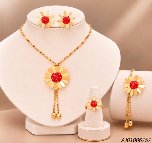[AJ01006757] SET FLOR CENTRO ZIRC.ROJAS C/CAMISERO-ANILLO 2S0008602