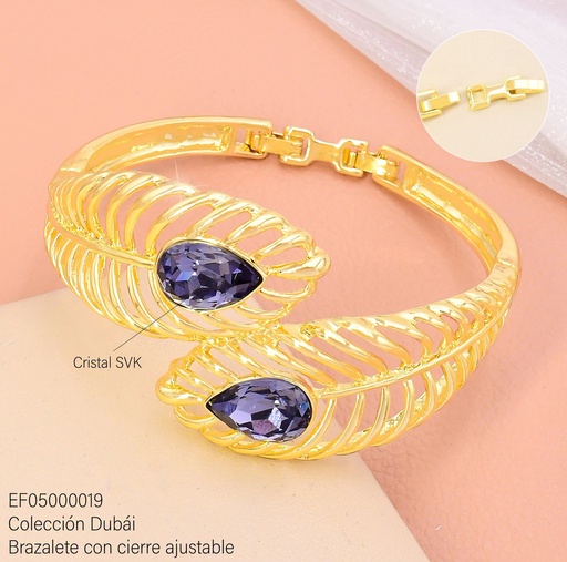 [EF05000019] BRAZALETE 2 HOJAS CALADAS C/GOTA MORADA FD27584
