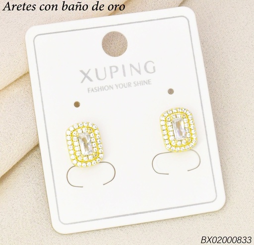 [BX02000833] ARETES BAÑO DE ORO 14K.XUPING RECTANGULO VERT. (XAG)
