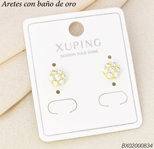 [BX02000834] ARETES BAÑO DE ORO 14K.XUPING FLOR PQ. ZIRCONIAS. (XAG)