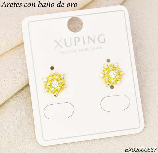 [BX02000837] ARETES BAÑO DE ORO 14K.XUPING FLOR ZIRC.C/ESTRELLITAS (XAG)