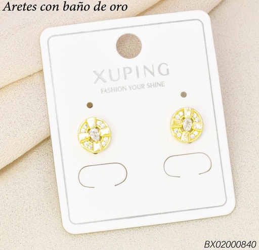 [BX02000840] ARETES BAÑO DE ORO 14K.XUPING RD.CRUZ CENTRO ZIRC.(XAG)