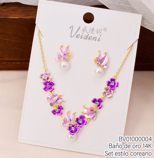 [BV01000004] SET BAÑO DE ORO 14K. FLORES-MARIPOSAS COL.SURT (VEI080926)
