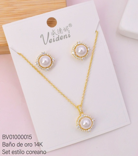 [BV01000015] SET BAÑO DE ORO 14K.PERLA BORDES ZIRC. WTZ-125 (VEI080926)