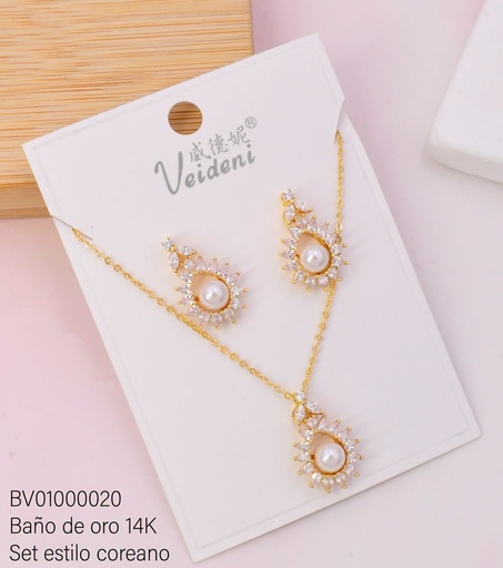 [BV01000020] SET BAÑO DE ORO 14K. CROQUI GOTA ZIRC.C/PERLA WTZ-145 (VEI080926)