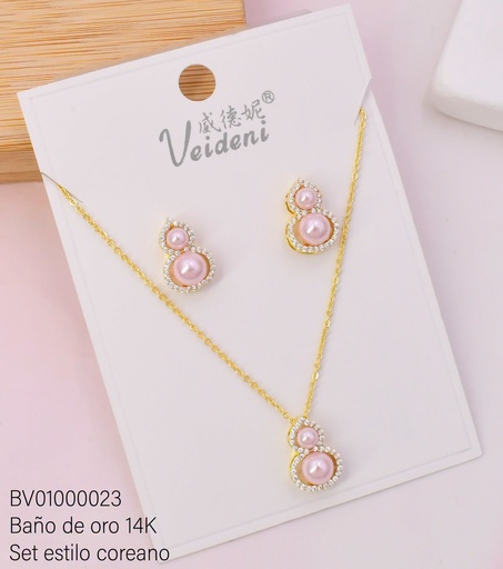 [BV01000023] SET BAÑO DE ORO 14K. "8"PERLAS ROSE GOLD WTZ-016 (VEI080926)