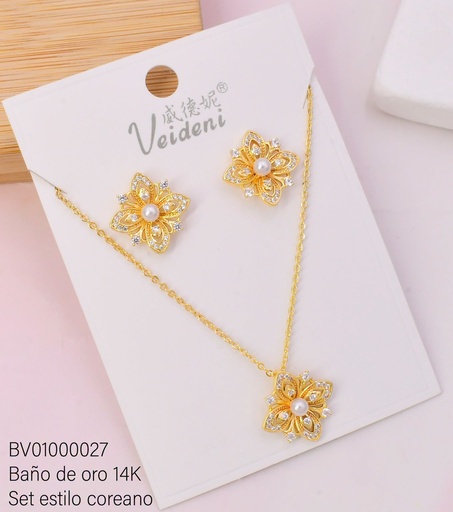 [BV01000027] SET BAÑO DE ORO 14K. CUADRO DECORADO C/PERLITA WTZ-203 (VEI080926)