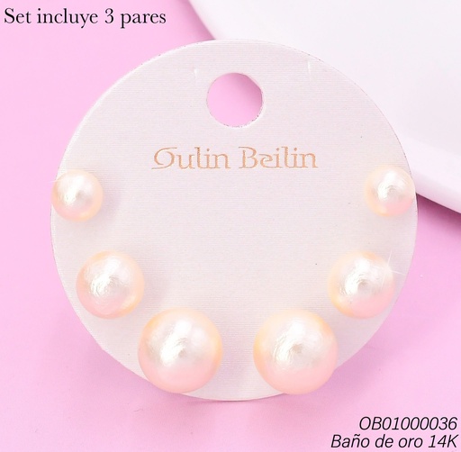 [OB01000036] PAQ.3 PARES ARETES BAÑO DE ORO 14K. PELOTAS DIF.TAMAÑOS 88222