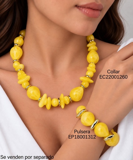 [EC22001260] COLLAR ACRILICO PIEDRA IRREG./GOTA AMARILLA/RUEDITA DOR  CA551-21 (INV526)
