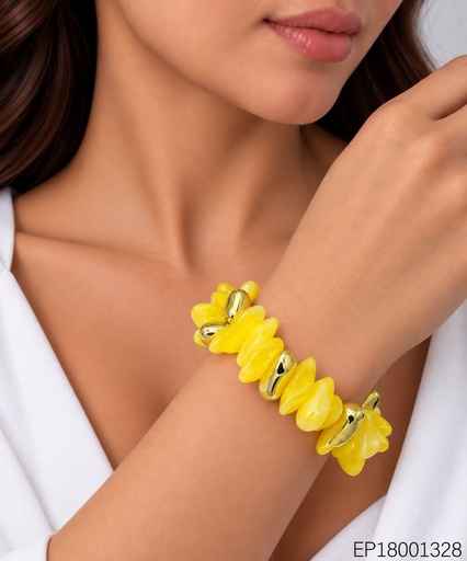 [EP18001328] PULSERA ACRILICO PIEDRA GOTA IRREG. AMARILLO/DOR BE1275-21 (INV526)