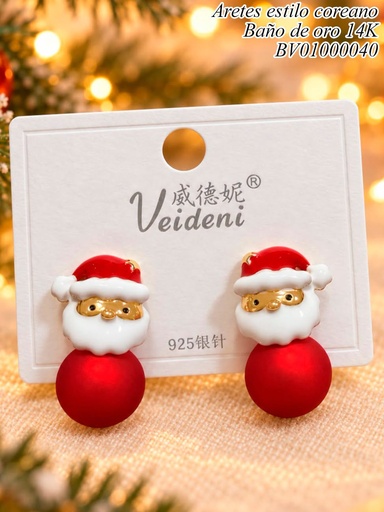 [BV01000040] ARETES BAÑO DE ORO 14K. SANTA CLAUS EH-3198 (VEI080926)(NAV)(2VEI211026)