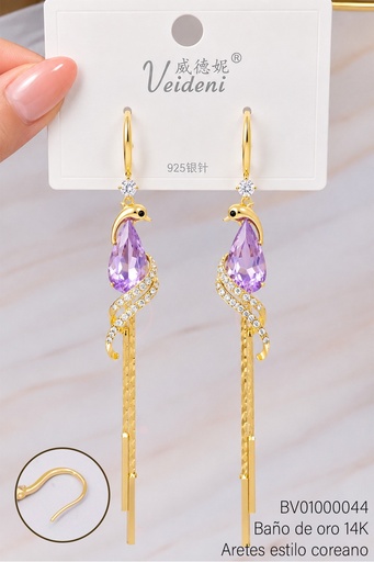 [BV01000044] ARETES BAÑO DE ORO 14K. CABALLITO DE MAR ZIRC.ROSA  W-WY.EH1747(VEI080926)
