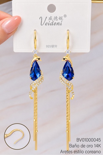 [BV01000045] ARETES BAÑO DE ORO 14K. CABALLITO DE MAR ZIRC.AZUL W-WY-EH1747 (VEI080926)