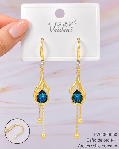 [BV01000050] ARETES BAÑO DE ORO 14K. GOTA AZUL / COLGANTES EH-4429(VEI080926)