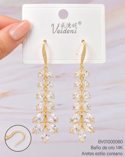 [BV01000060] ARETES BAÑO DE ORO 14K. RAMITA ZIRC CRISTAL EH-0768 (VEI080926)