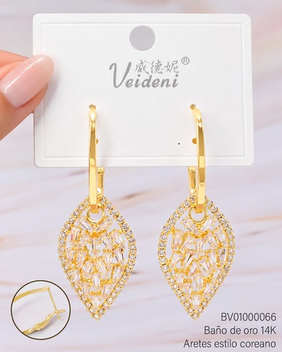 [BV01000066] ARETES BAÑO DE ORO 14K. GOTA INVERTIDA ZIRC CRISTAL W-EH3533 (VEI080926)
