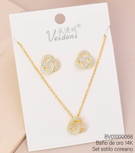 [BV01000068] SET BAÑO DE ORO 14K. CIRC. ENTRELAZADOS ZIRC. WTZ-343 (VEI080926)