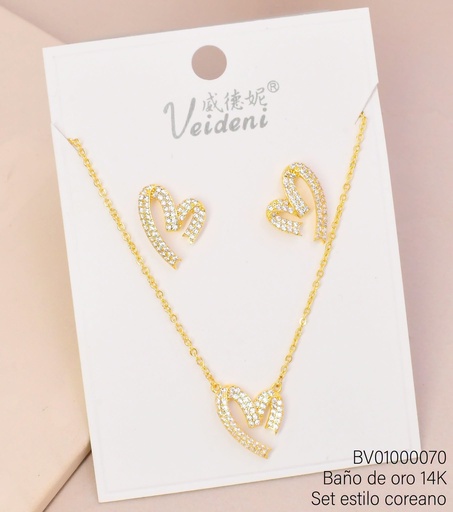 [BV01000070] SET BAÑO DE ORO 14K. CORAZON ABIERTO ZIRC. WTZ-223 (VEI080926)