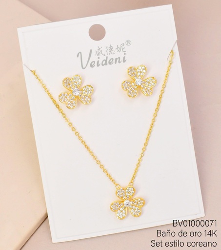 [BV01000071] SET BAÑO DE ORO 14K. FLOR PETALOS CORAZON ZIRC. WTZ-024 (VEI080926) (VEI080926)