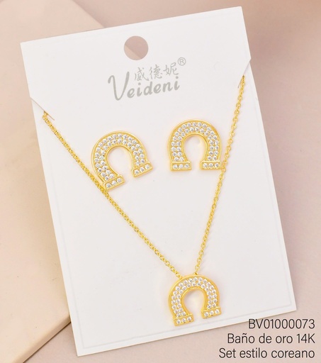 [BV01000073] SET BAÑO DE ORO 14K. HERRADURA ZIRC. WTZ-327 (VEI080926)