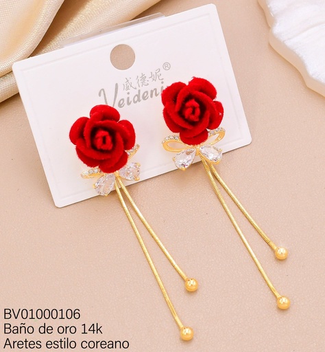 [BV01000106] ARETES BAÑO DE ORO 14K FLOR GAMUZA ROJA /MARIPOSA/COLGANTES EH-4477(VEI080926)