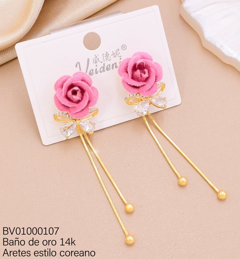 [BV01000107] ARETES BAÑO DE ORO 14K FLOR GAMUZA ROSADA /MARIPOSA/COLGANTES EH-4477(VEI080926)