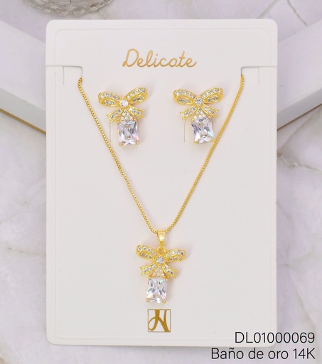 [DL01000069] SET BAÑO DE ORO 14K. LAZO / ZIRC RECT. CX138A (DEL1)