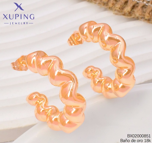 [BX02000851] ARETES BAÑO DE ORO 18K XUPING CHUNKY "C" ZIG ZAG