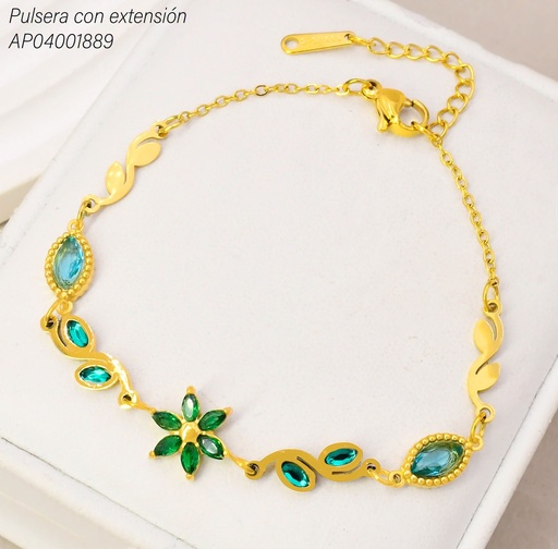 [AP04001889] PULSERA FLOR VERDE/HOJITAS/OV. CELESTE KB216202 (KS26)