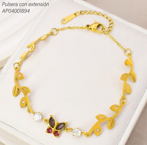 [AP04001894] PULSERA MARIPOSA ZIRC/HOJITAS/ZIRC RD. KB216207 (KS26)