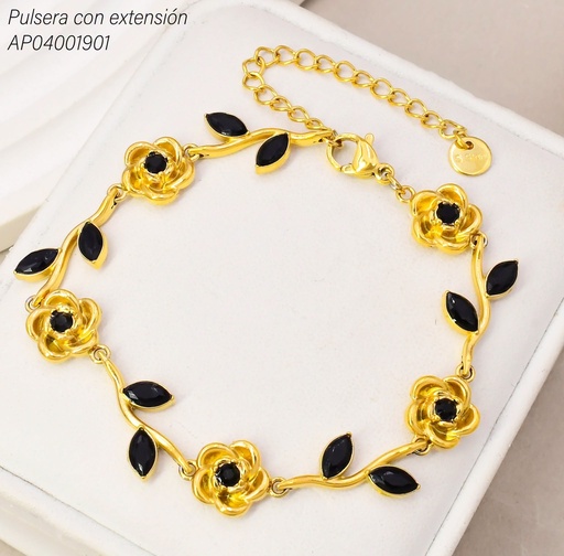 [AP04001901] PULSERA FLOR & HOJITAS NEGRAS KB217222 (KS26)