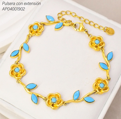 [AP04001902] PULSERA FLOR & HOJITAS CELESTES KB217223 (KS26)