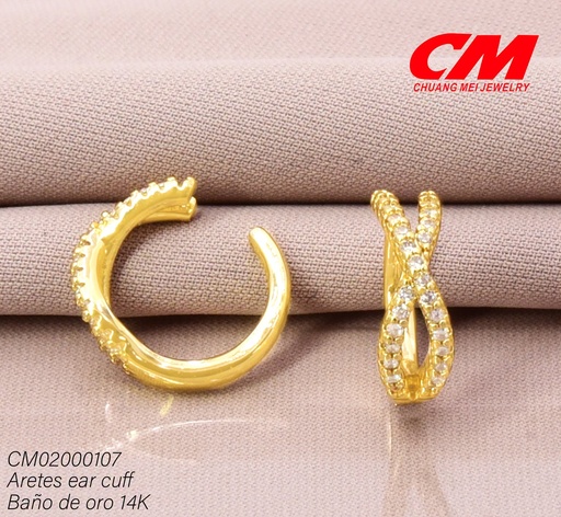 [CM02000107] EAR CUFF BAÑO DE ORO 14K. "X" ZIRC. RJ-04610001 (27A)