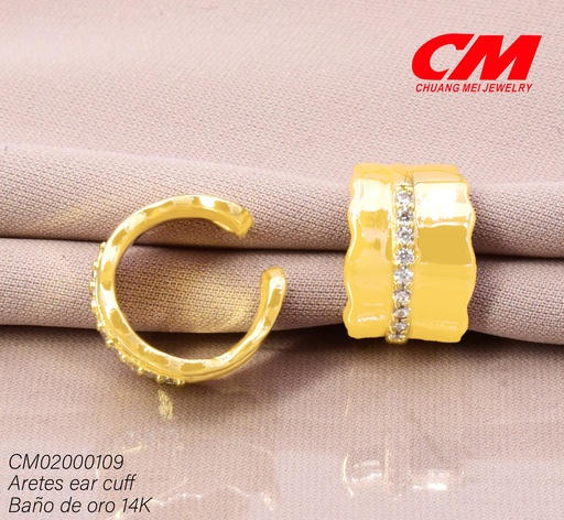 [CM02000109] EAR CUFF BAÑO DE ORO 14K. FRANJA ANCHA/LINEA CENTRO ZIRC. RJ-03780001 (27A)