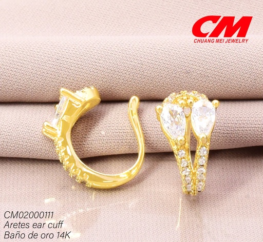 [CM02000111] EAR CUFF BAÑO DE ORO 14K. ZIRC GOTA HORIZONTAL RJ-01140005 (27A)