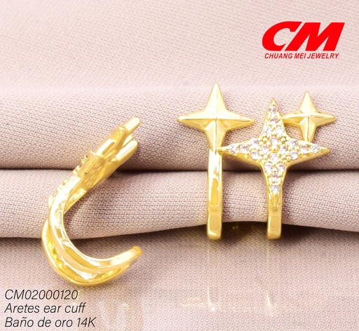 [CM02000120] EAR CUFF BAÑO DE ORO 14K. ESTRELLAS LISAS/ ZIRC. RJ-01400003 (27A)