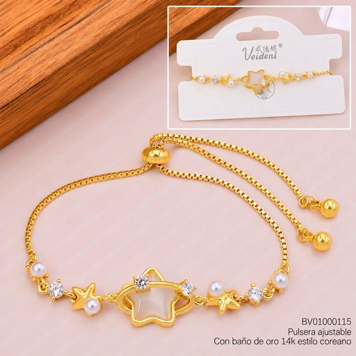 [BV01000115] PULSERA BAÑO DE ORO 14K.ESTRELLA C/CIRC.ZIRCONIAS (VEI080926)