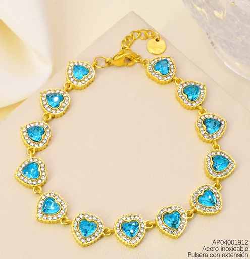 [AP04001912] PULSERA CORAZONES ZIRC CELESTE KB216321 (KS26)