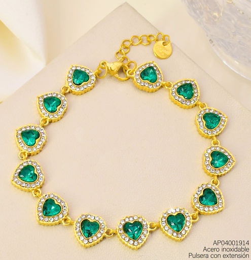 [AP04001914] PULSERA CORAZONES ZIRC VERDE KB216323 (KS26)