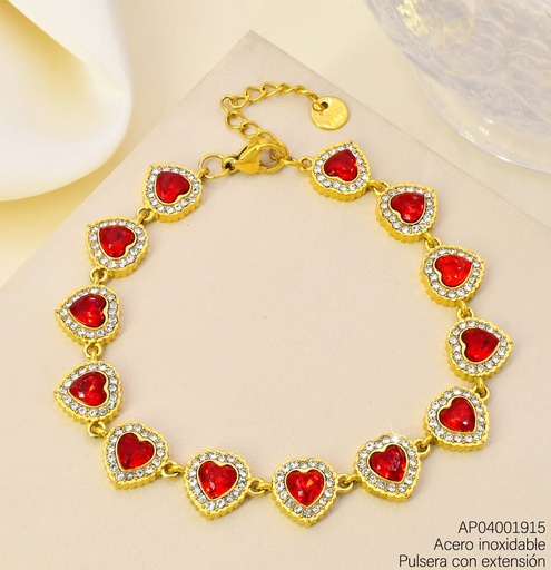 [AP04001915] PULSERA CORAZONES ZIRC ROJA KB216324 (KS26)