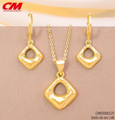[CM02000125] SET BAÑO DE ORO 14K. CROQUIS ROMBOS, ARETES HUGGIES (27A)