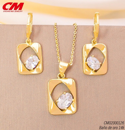 [CM02000126] SET BAÑO DE ORO 14K. CROQUIS RECT.C/ZIRC, ARETES HUGGIES (27A)