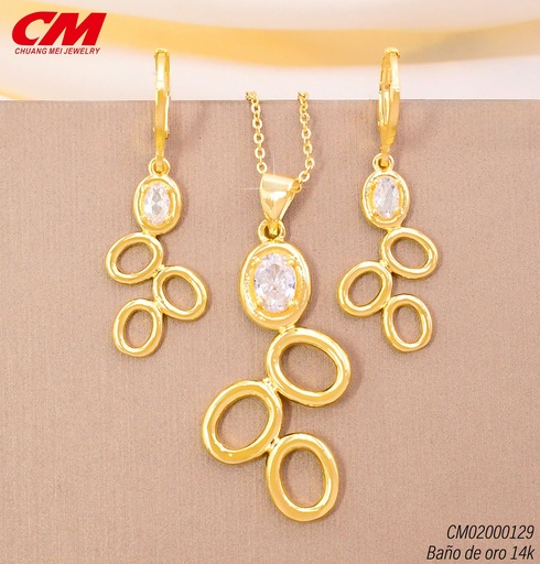 [CM02000129] SET BAÑO DE ORO 14K. CROQUIS OV.C/1 ZIRC ARETES HUGGIES (27A)