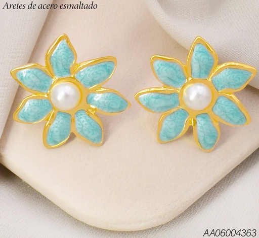 [AA06004363] ARETES FLOR 7 PETALOS CELESTE/PERLA CENTRO KE134564 (KS26)