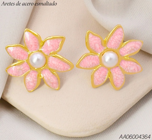 [AA06004364] ARETES FLOR 7 PETALOS ROSADOS/PERLA CENTRO KE134563 (KS26)