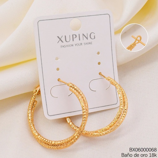 [BX06000068] ARGOLLA BAÑO DE ORO 18K XUPING DIAMANTADA DOBLE 30MM SECCIONADA X001262309